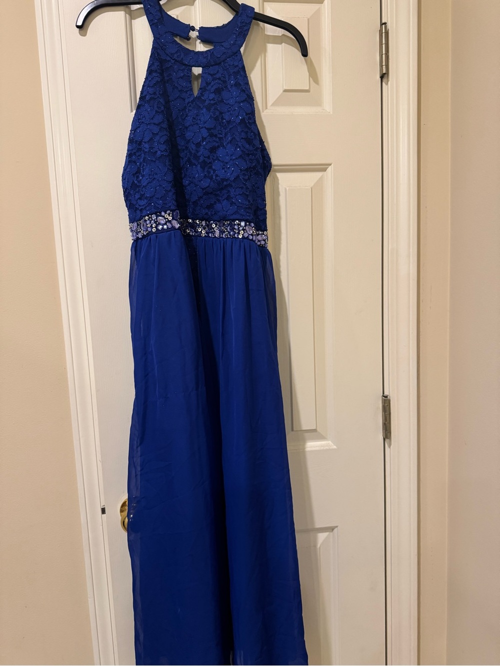 Girls Speechless Royal Blue Lace Halter Dress (romper) with Beaded Waistband